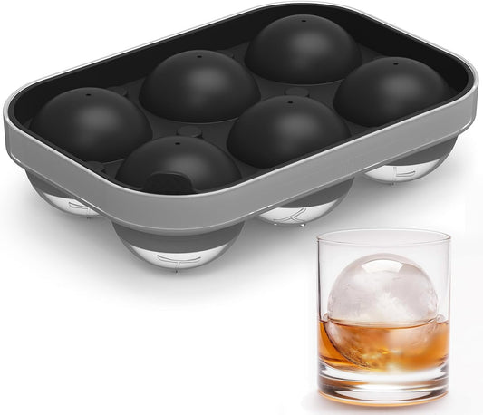 2.5inch Spherical Ice Ball Tray For Whiskey, Big Ice Freezer Mold for Cocktails，Easy Fill In & Release Ice Cube Mold, Durable &Reusable Spherical Ice Maker (Black)
