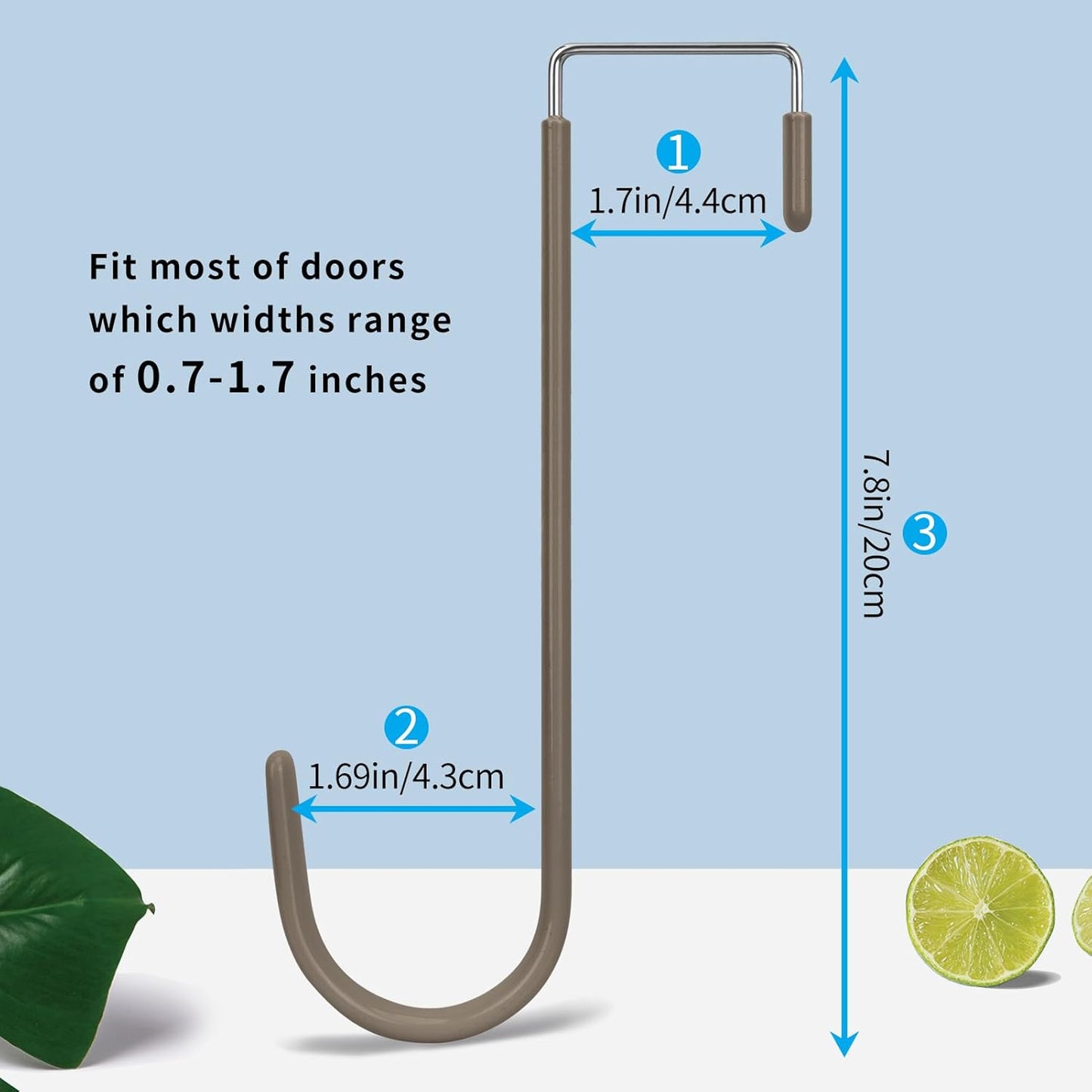 FYY Over The Door Hooks, 4 Pack Upgraded Long Door Hangers Hooks with Rubber Prevent Scratches Heavy Duty Organizer Hooks for Hanging Clothes, Towels, Hats, Coats, Bags Brown