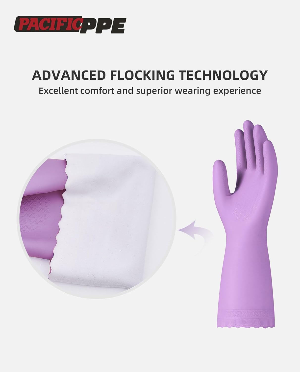 PACIFIC PPE 2 Pairs Reusable Dishwashing Cleaning Gloves with Latex Free, Cotton Lining, Kitchen Gloves, Purple, Large