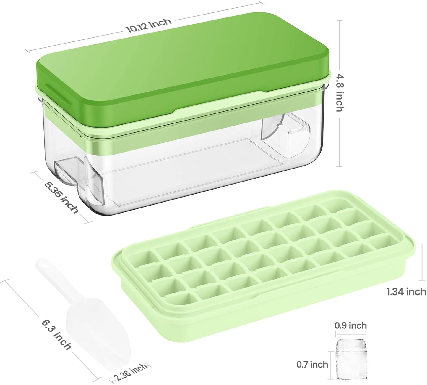 Ice Cube Tray with Lid and Bin, 32 pcs Ice Cubes Molds, Ice Trays for Freezer, Ice Cube Tray Mold, With 1 tray, Ice Freezer Container, Spill-Resistant Removable Lid & Ice Scoop, for Whiskey,Cocktail