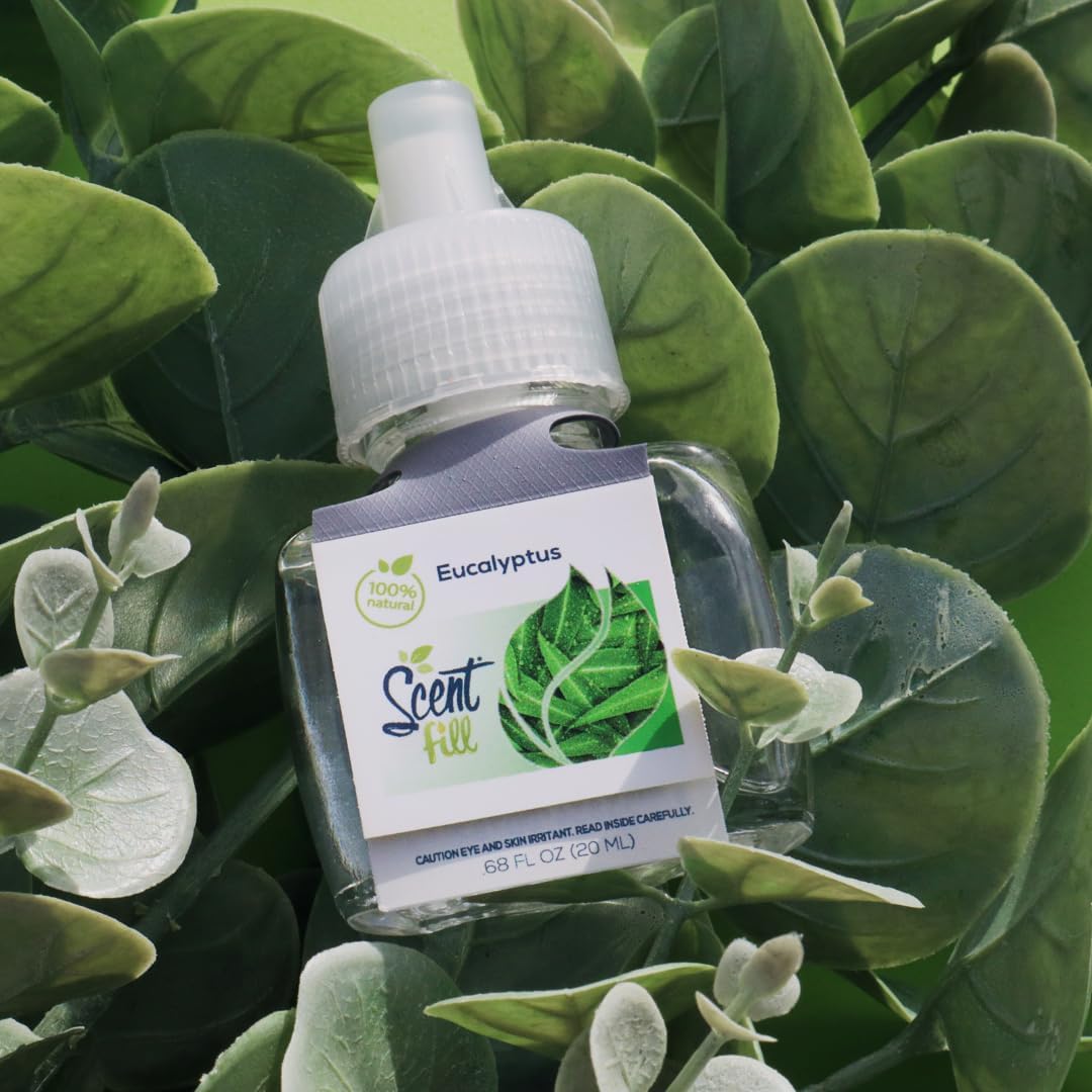 Scent Fill 100% Natural Eucalyptus Plug in Air Freshener, Scented Oil Refills, 2 Refills + Diffuser