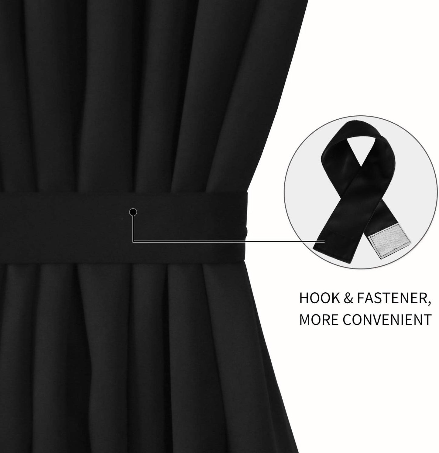 DWCN French Door Curtains – Rod Pocket Thermal Blackout Curtain for Doors with Glass Window, Kitchen and Patio Doors for Privacy, 25 X 40 Inch Length, 1 Curtain Panel with Tieback, Black