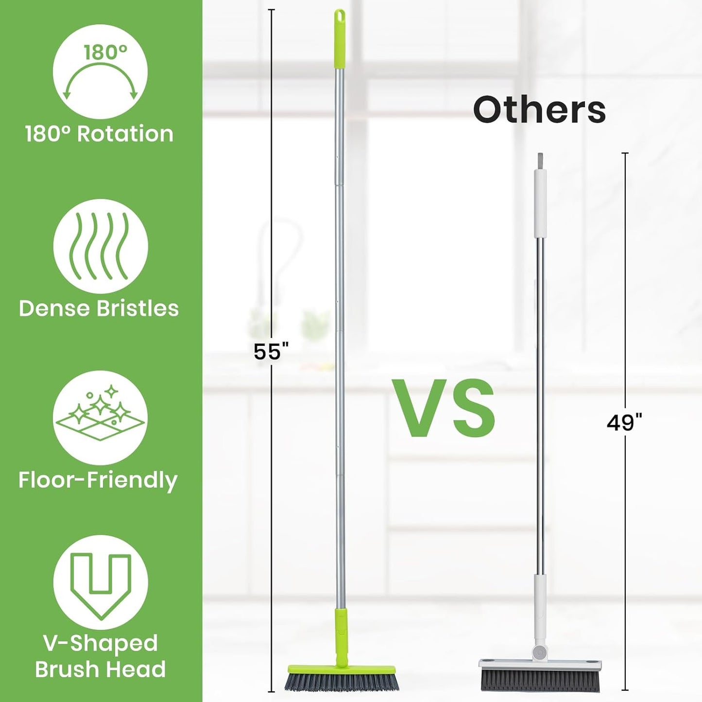 Grout Cleaner Brush with Long Handle, Floor Scrub Brush for Shower Tile, Bathroom Crevice Cleaning Brushes with Heavy Duty Stiff Bristles