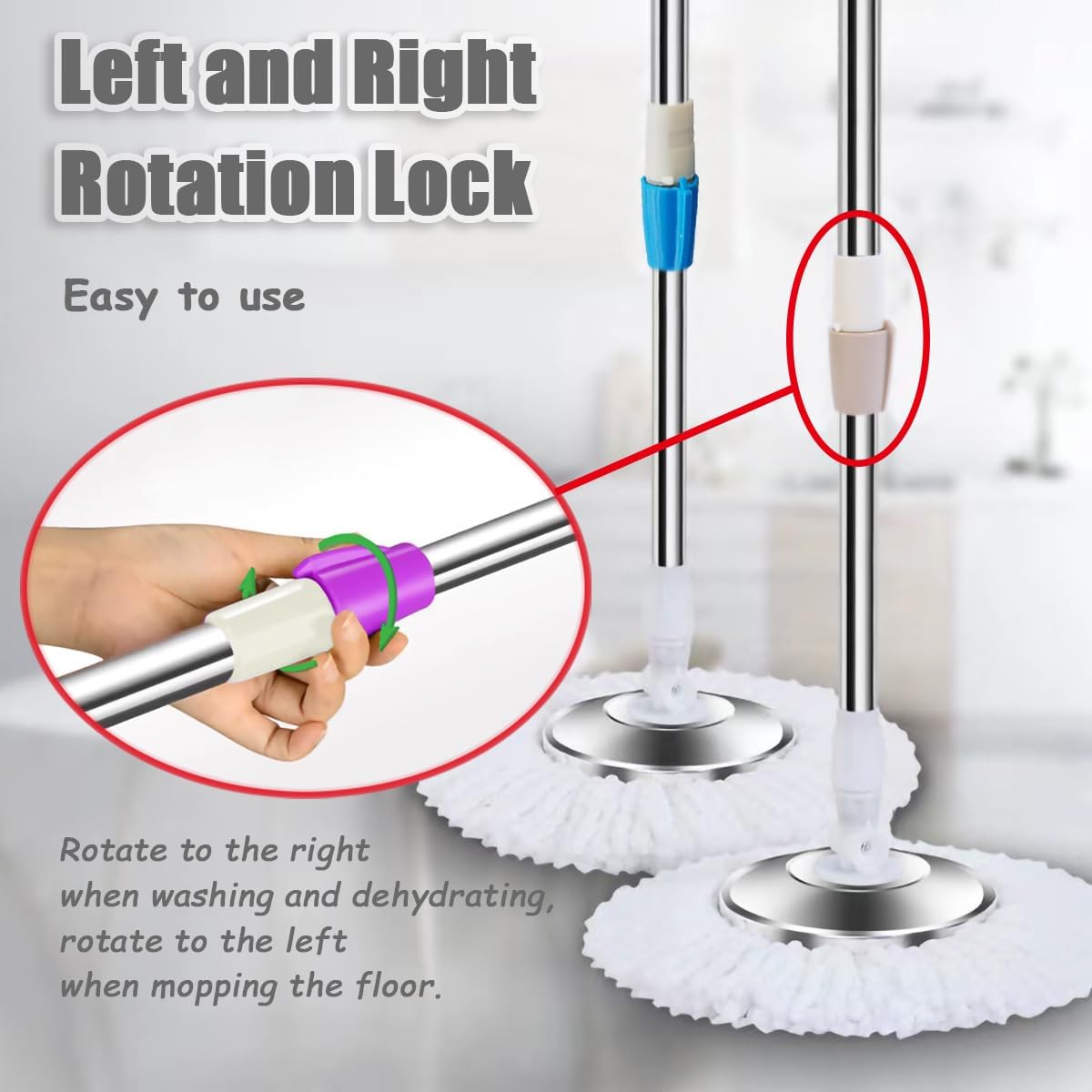Extended Spin Mop Replacement Mop Handle, Upgraded 60-inch 360 Degrees Rotating Telescopic Replacement Mop Stick for Spin Mop Bucket Cleaning System (Stainless Steel Disc, Blue)