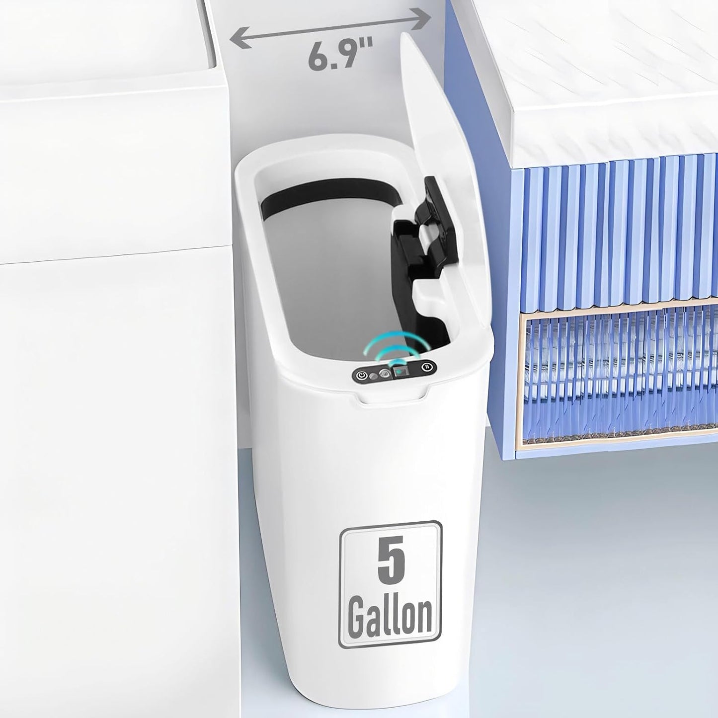 TIPGO 5 Gallon Motion Senor Bathroom Trash Can with Lid, Automatic Garbage Can Touchless, Smart Plastic Waste Basket for Narrow Spaces, Bathroom, Office, Bedroom, Living Room (White)