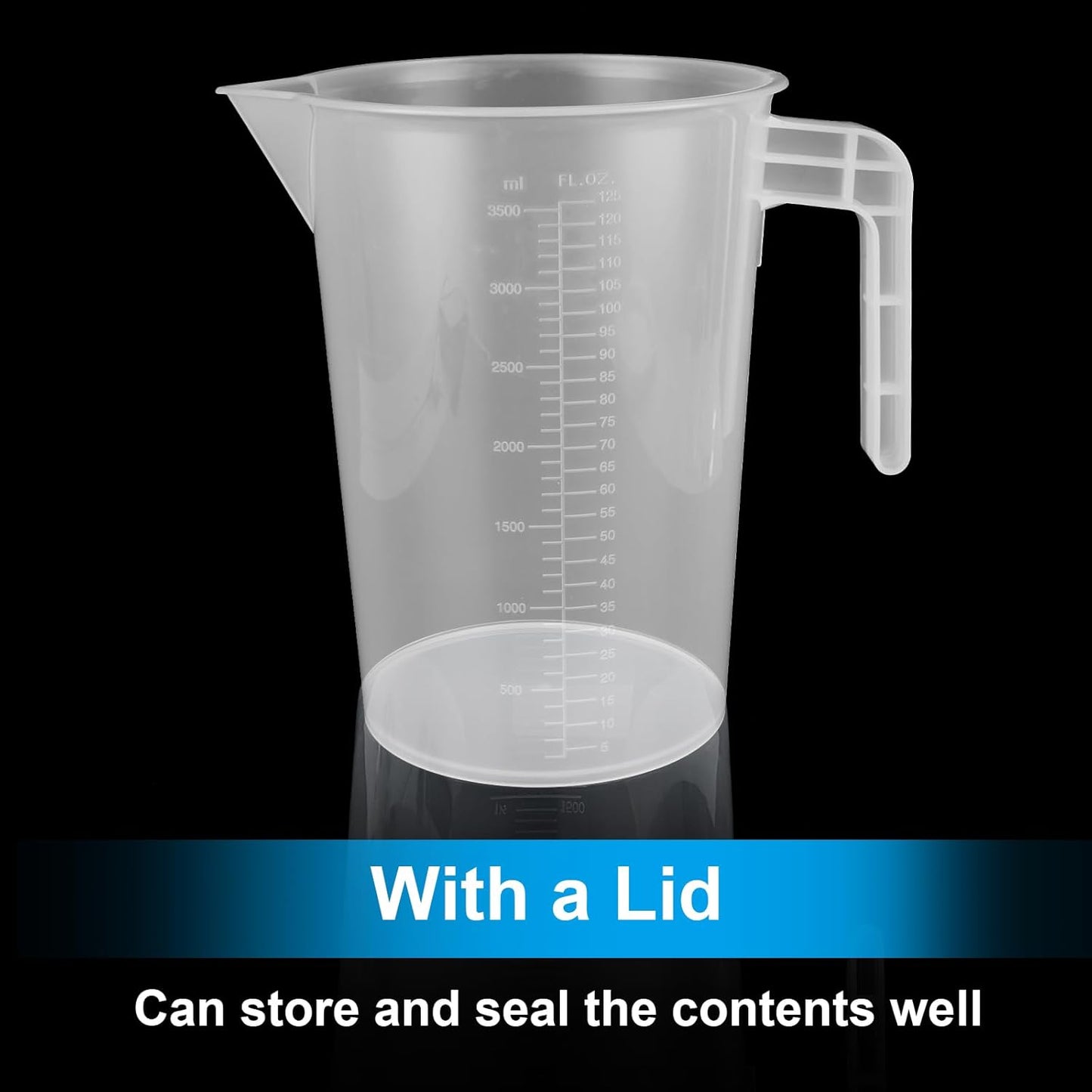 3 Pack 3.5 Liter Measuring Pitcher, Plastic Measuring Cups with Cover, Clear Plastic Graduated Measuring and Mixing Pitcher, Large Measuring Container with Handle and Pour Spout (3500ml)