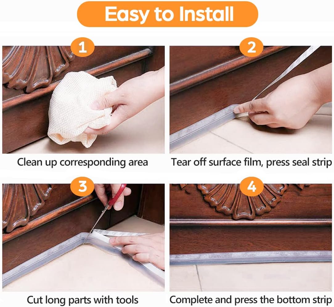 28.9 Ft Weather Stripping Door Seal Strip Tape,Silicone Door Draft Stopper,Self Adhesive Shower Door Bottom Seal, Insulation Strip for Door Frame Windows and Glass Gaps (Transparent, 35mm)