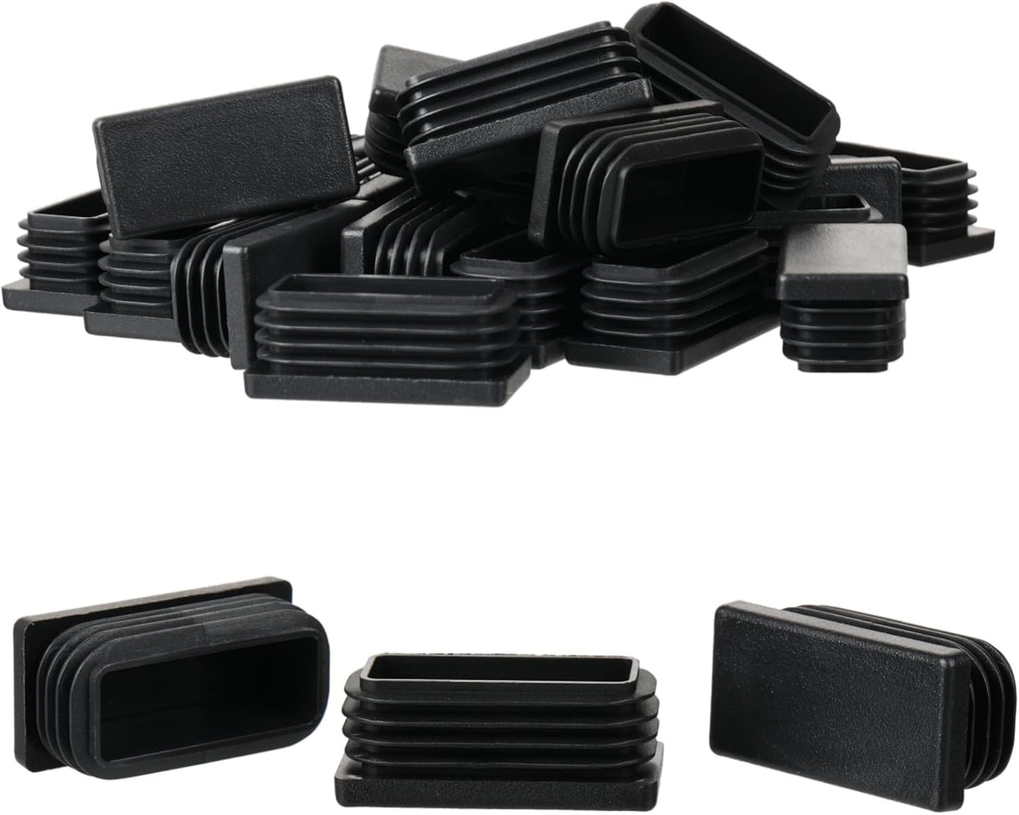 Furnigear Plastic Plugs Tubing End Cap Chair End Caps Outside Bottom Tubing Caps Round Square Rectangle Furniture Sliders Glides Black (24, Fit 1.8-1.94" x 0.82-0.94" Rectangle Tube Inner Size)