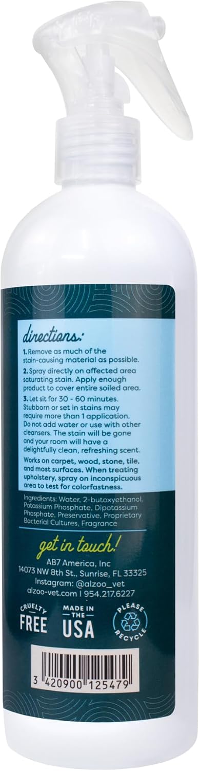 ALZOO Stain & Odor Remover, Quickly Lifts & Dissolves Pet Stains & Helps Eliminate Odors, 100% Plant-Based Active Ingredients, Lavender Vanilla Scent, 16 Fl. Oz Spray Bottle