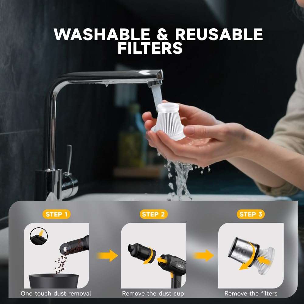 Handheld Car Vacuum Cordless, Portable Cars Vacuum Cleaner with 40000Pa High Power & Suction, Powerful 4-in-1 Hand Held Air Duster Fast Cleaning for Car,Home,Office,Pet Hair (Yellow)