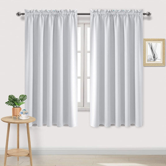 DWCN White Curtains for Living Room Thermal Insulated, Energy Saving & Noise Reducing Bedroom Curtains, White, W 70x L 63 Inch, Set of 2 Rod Pocket Curtain Panels