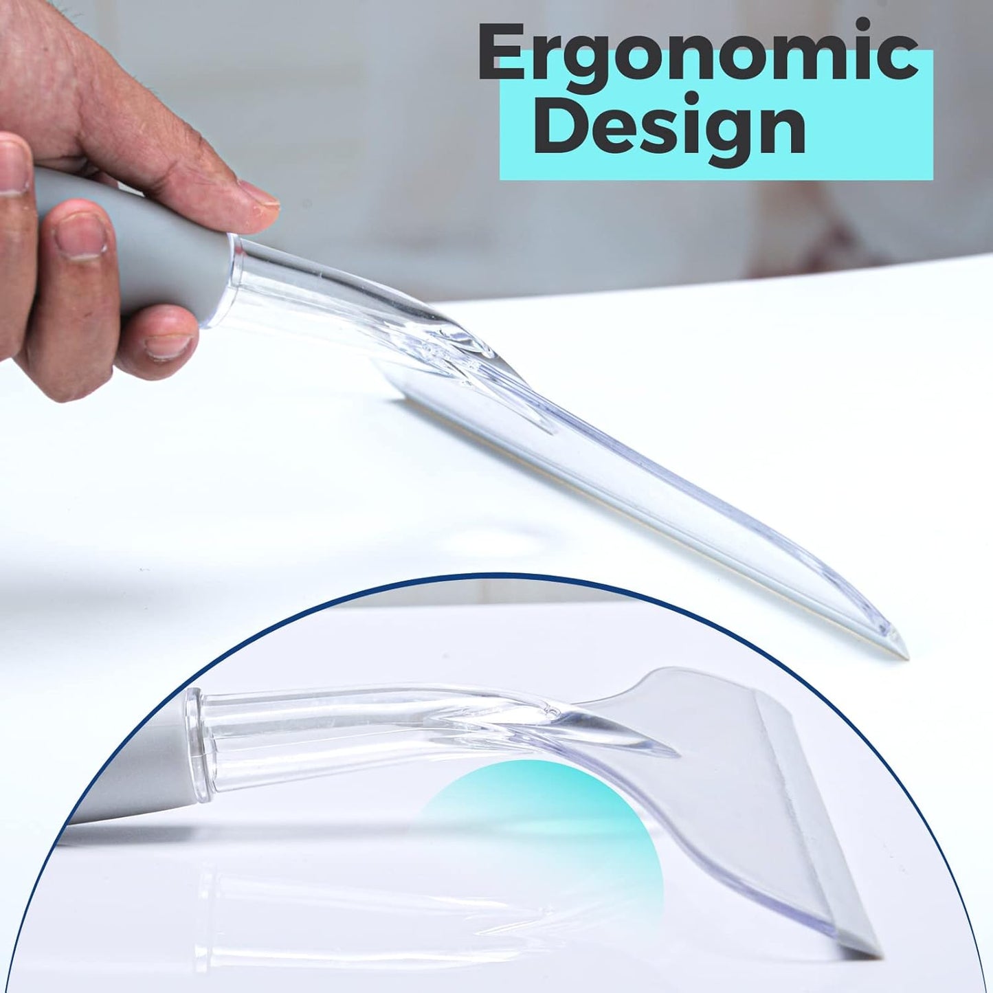 Shower Squeegee for Glass Door, 10'' Rubber Water Wiper for Bathroom Tile and Mirror, Clear Plastic Window Cleaner Tool, 2 Pack