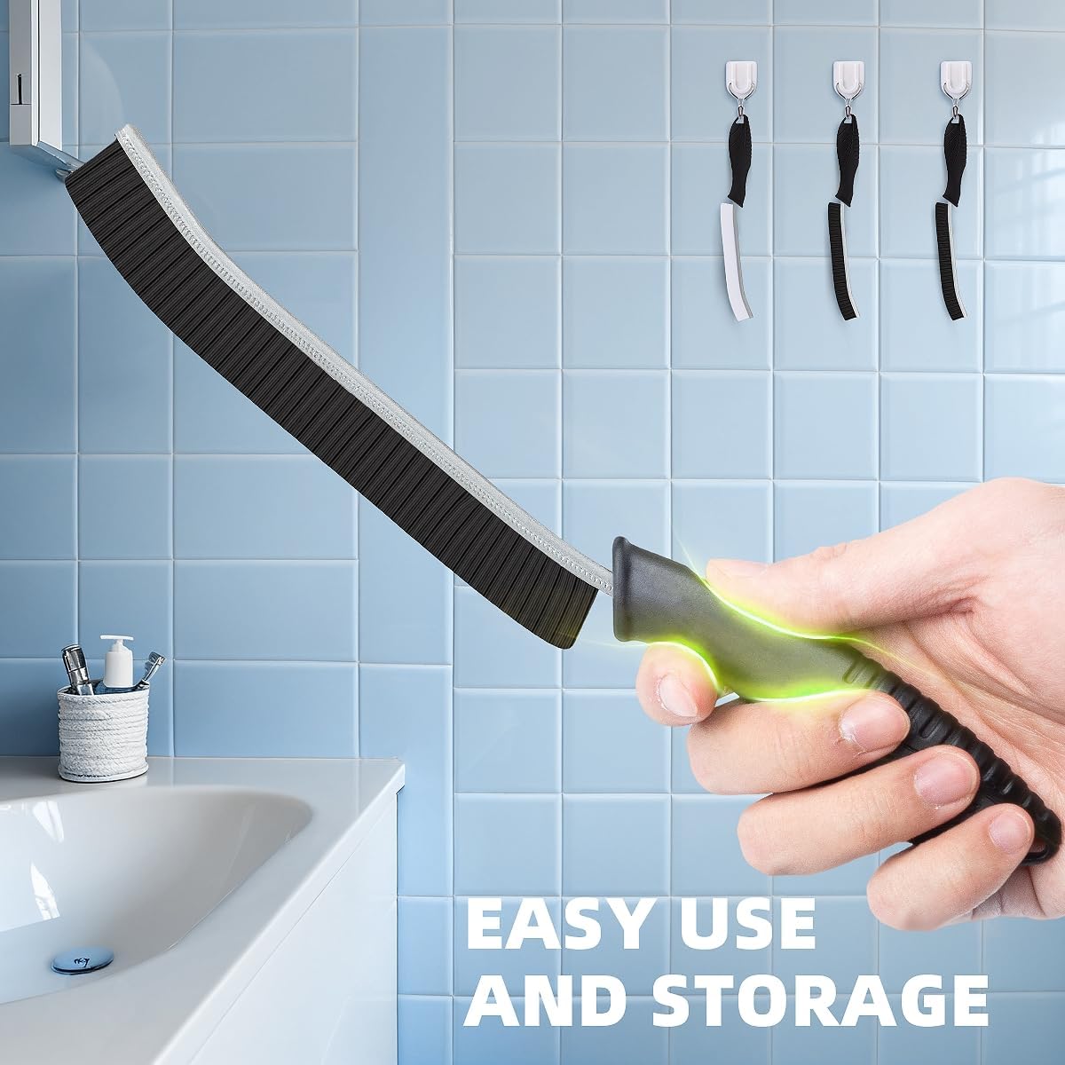 3Pcs Hard Bristle Crevice Cleaning Brush, Scrub Brush, Kitchen Sink Cleaning Brush, Grout Brush, Corner Brush Cleaning Tools for Toilet, Bathroom, Gap, Home, Household, Window (3, Grey)