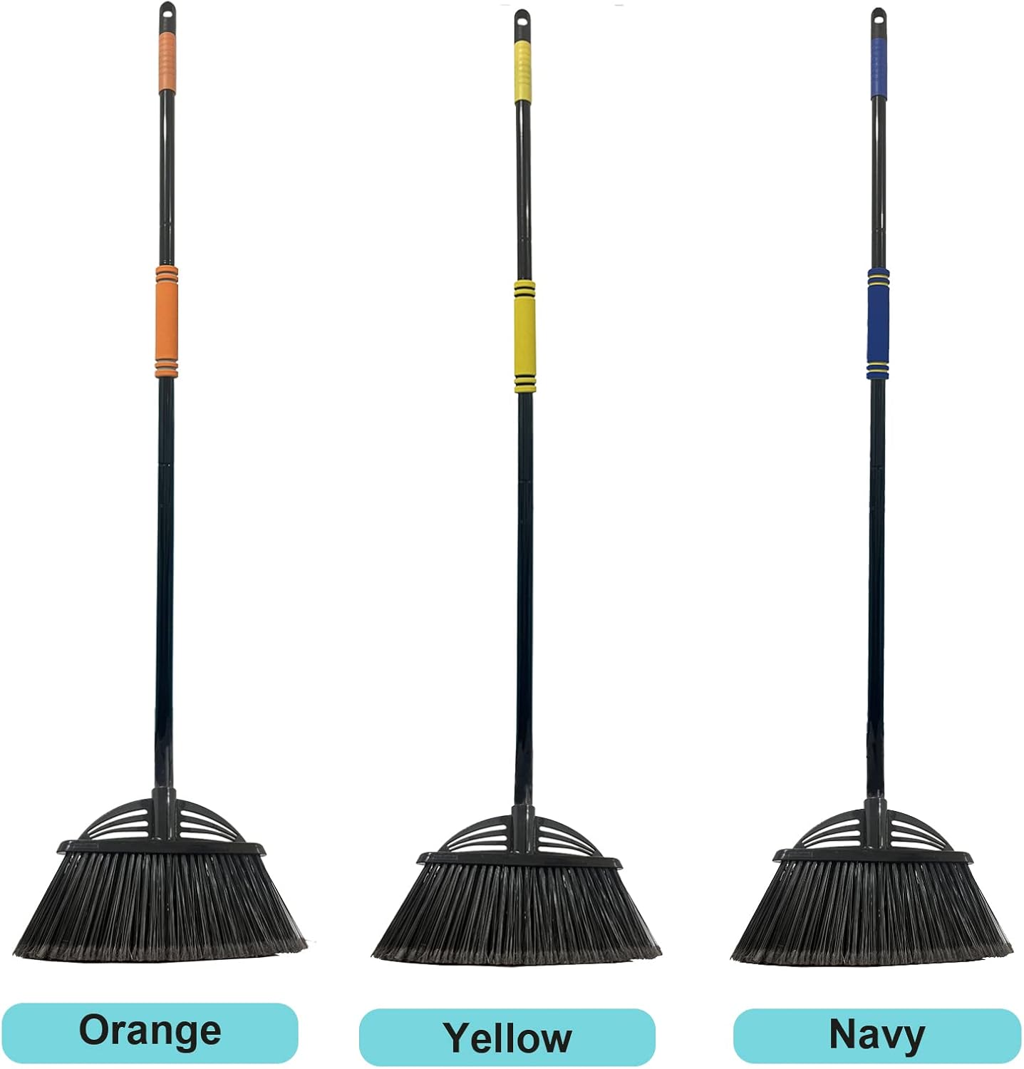 Four-Section Rod Long-Handled Broom,Heavy-Duty Broom, Angle Broom for Outdoor/Indoor（Black+Blue）