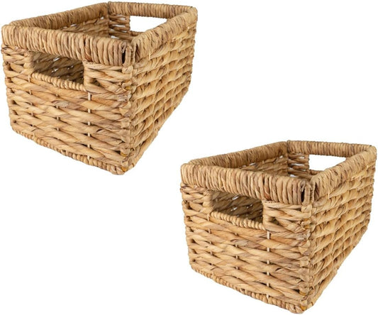 Wicker Basket For Shelves, Baskets for Organizing, Woven Storage Basket with Built-in Handles (Medium 2-Pack, Natural Water Hyacinth)