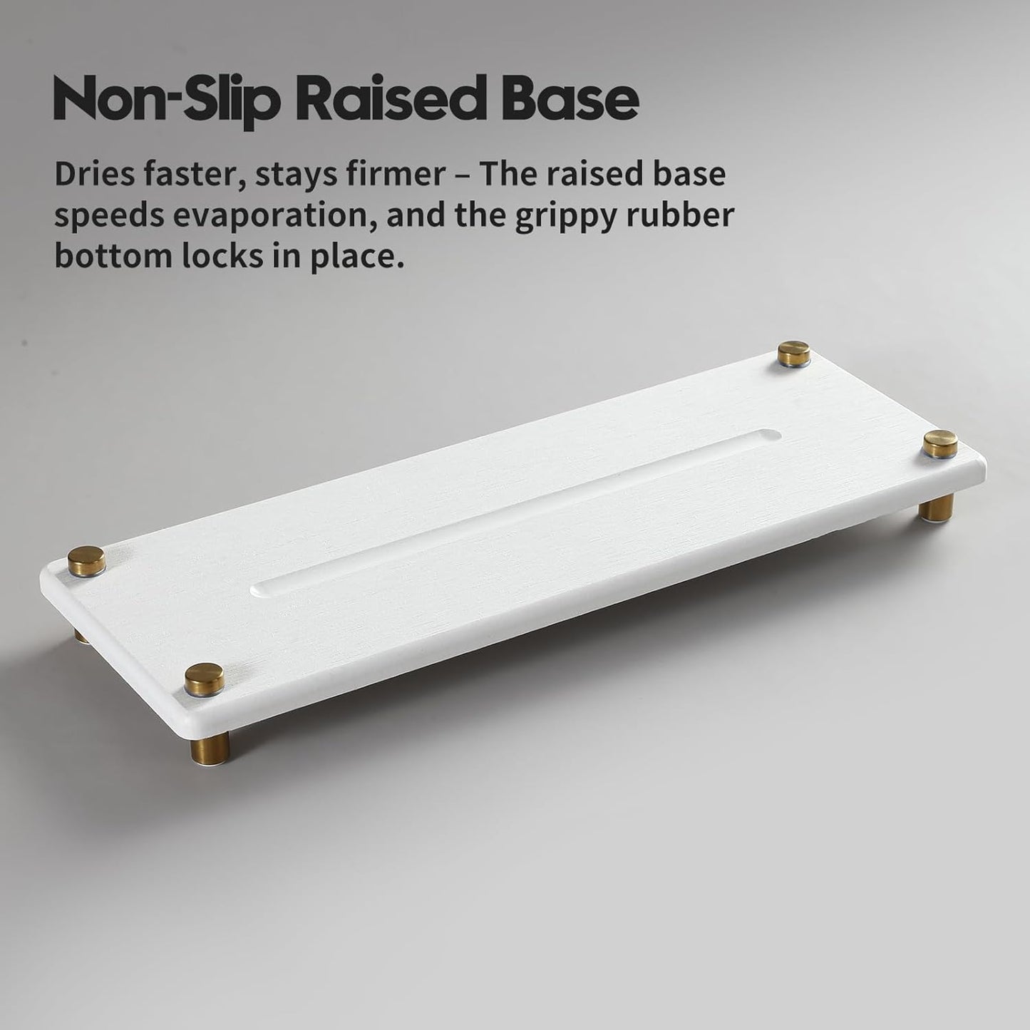 Water Absorbing Stone Sink Caddy Kitchen Sink Organizer Tray, Diatomite Bathroom Counter Tray, Gold Faucet Drying Mat Coaster Soap Dish Rack Riser Dispenser Sponge Holder, White 12.5" x 4.5"