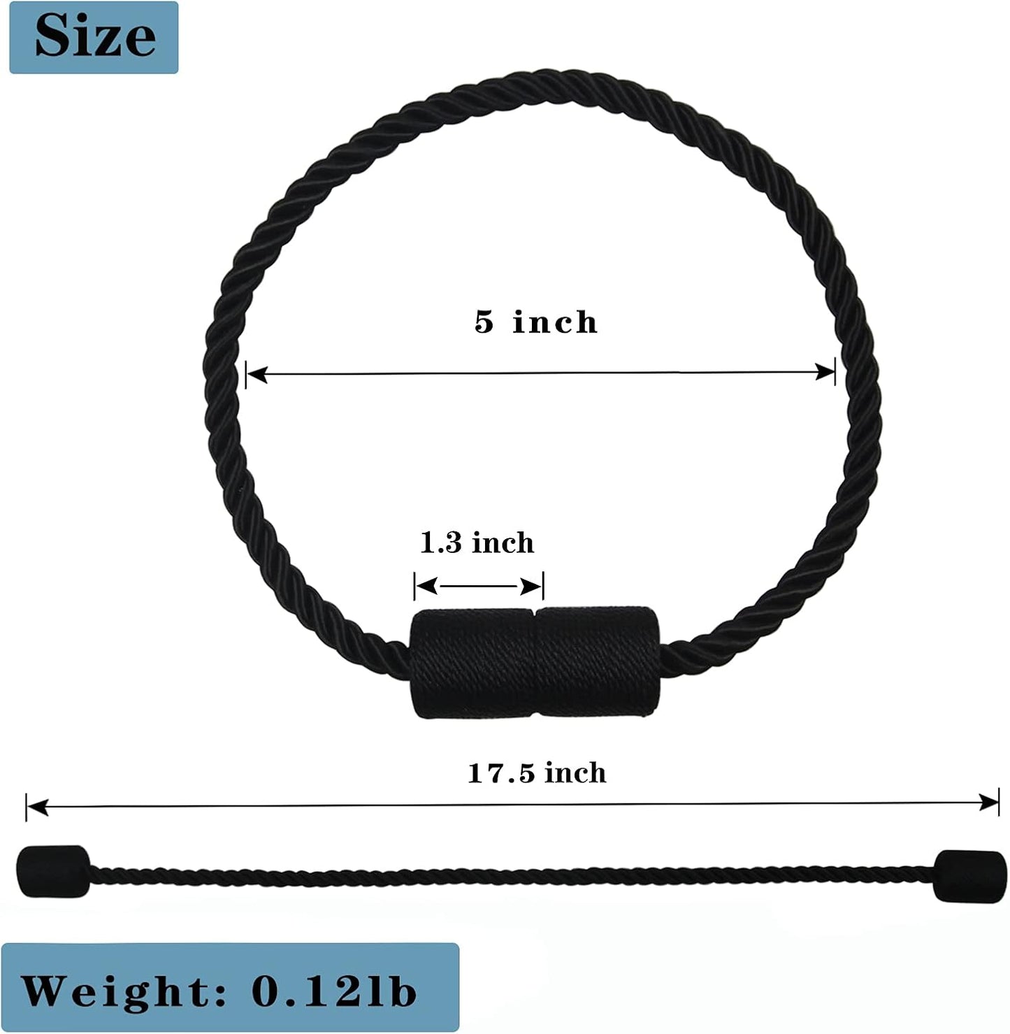 4 Pack Strong Magnetic Curtain Tiebacks Outdoor Elegant Decorative Tie Backs Modern Rope Tiebacks for Drapes Window Curtain Holdbacks for Draperies- Black