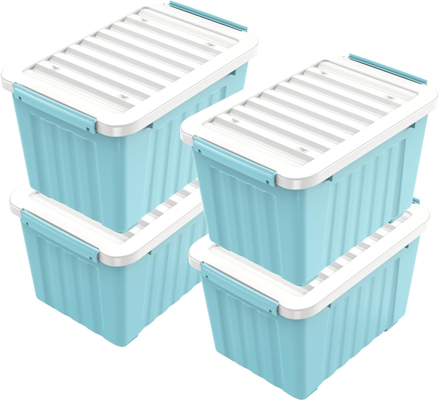 Nazhura 97 Quart Plastic Storage Bin, Blue Stackable and Nestable Storage Boxes with White Lids and Secure Latching Buckles, Large Storage Container, 97 Qt-4 Pack (Blue, 97Quart-4Pack)