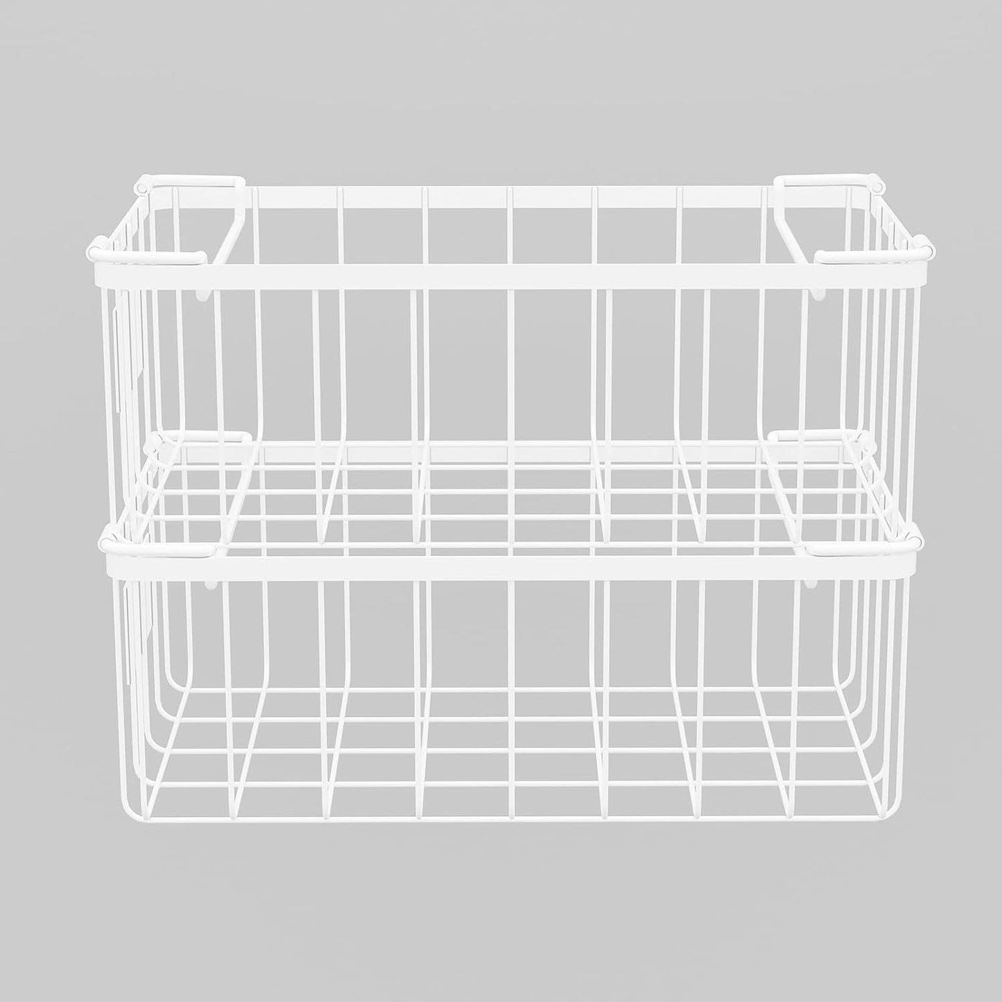 Freezer Storage Organize Baskets - 2 Pack Stackable Deep Freezer Organizer Bins for Most 7 Cu.FT Chest Freezer with Handles, Sturdy but Light, Metal Coated, Add Space, Easy to Reach
