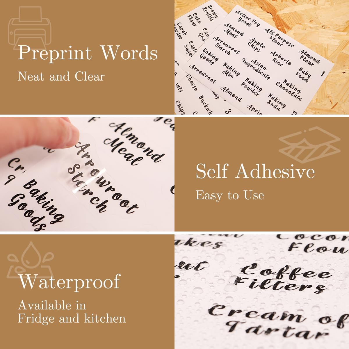 6 Pcs Square Glass Pantry Storage Containers with Bamboo Airtight Lid and 248 Clear Pantry Labels Preprinted - 24oz Thicken Glass Food Storage Jars for Coffee, Cookie, Tea, Sugar, Spice