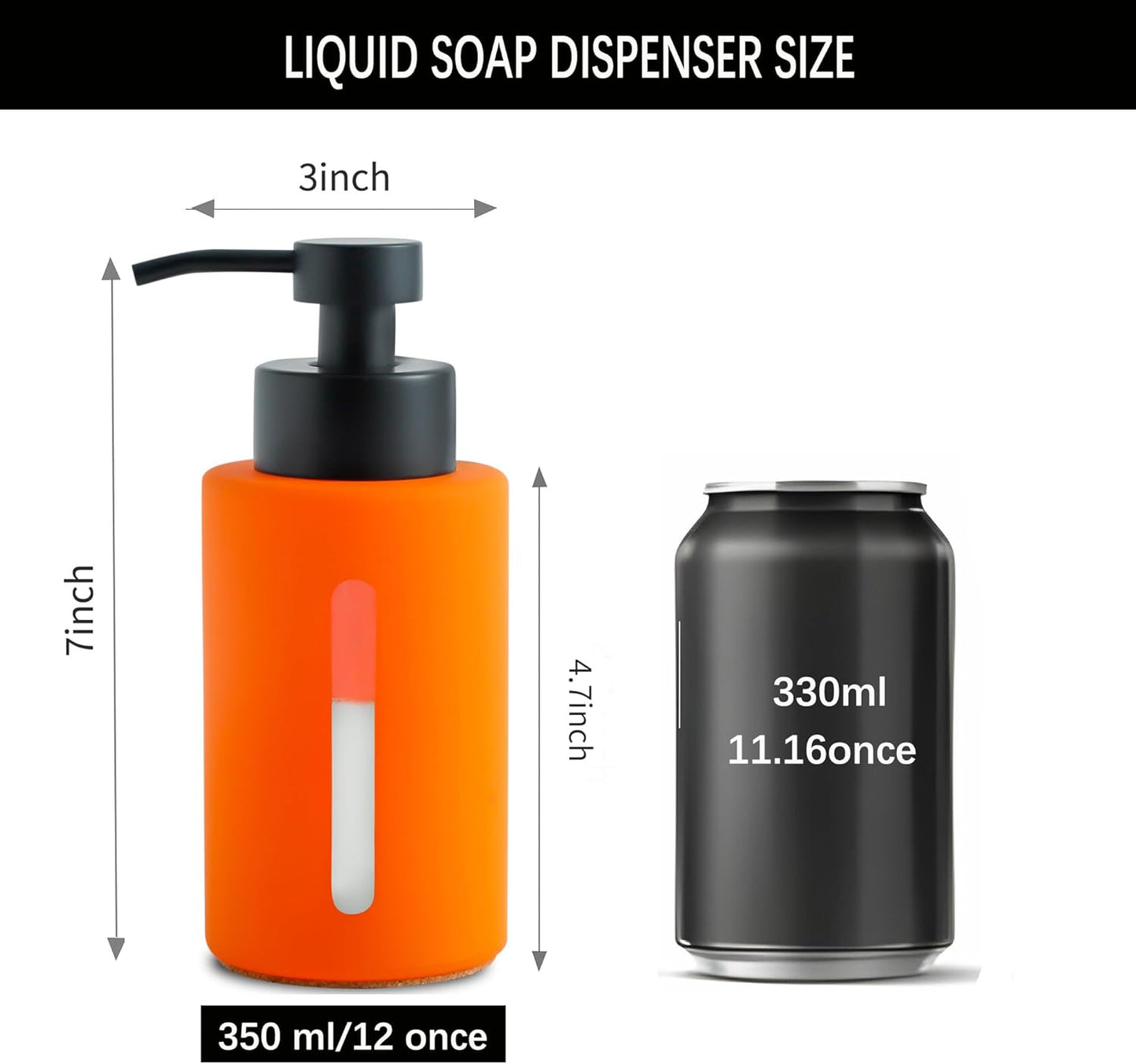 Enra Fall Glass Soap Dispenser with Window,12oz Orange Bathroom Soap Dispenser with Stainless Steel Lotion Pump,Hand Liquid Soap Dispenser Countertop for Bathroom Kitchen(Orange/Liquid Type)