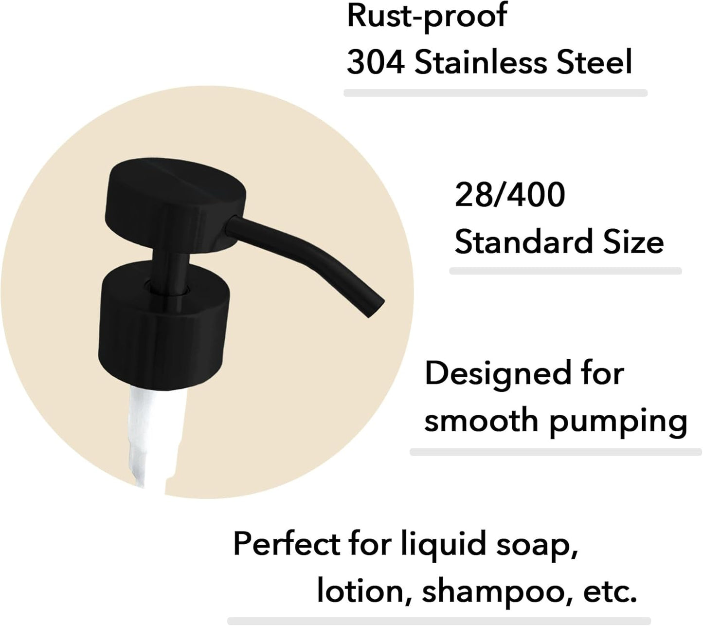 Stainless Steel Soap Dispenser Pump Head Replacement 2 Pack, 28/400 Threads Standard Size, for Bathroom and Kitchen (Matte Black)