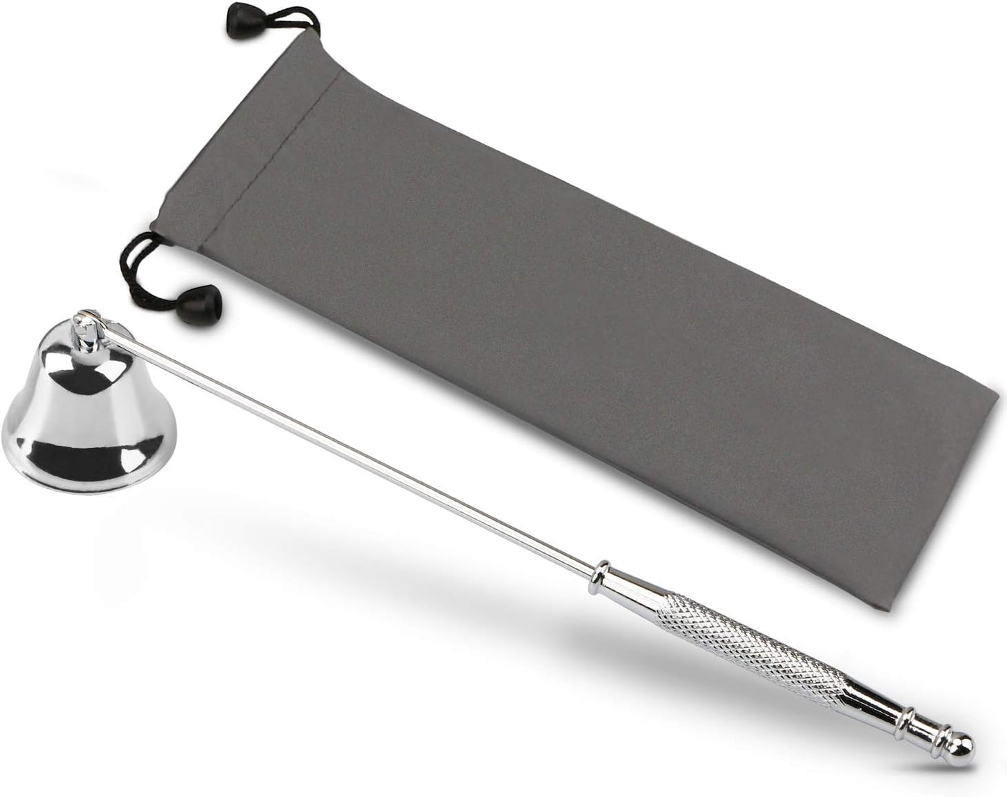 GOSGOONE Candle Snuffer, Elegant Candle Extinguisher with Long Handle, Hinged Candlesnuffers Wick Snuffer Candle Accessory for Putting Out Candle Flame Safely, Candle Stopper with Storage Bag (Silver)