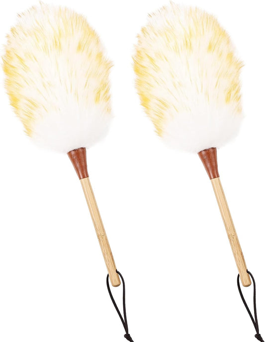Natural Lambswool Duster 16 Inch Handheld with Wooden Handle Duster Dusting Tool for Blinds Electronics Furniture Delicate Surfaces (2Pcs)