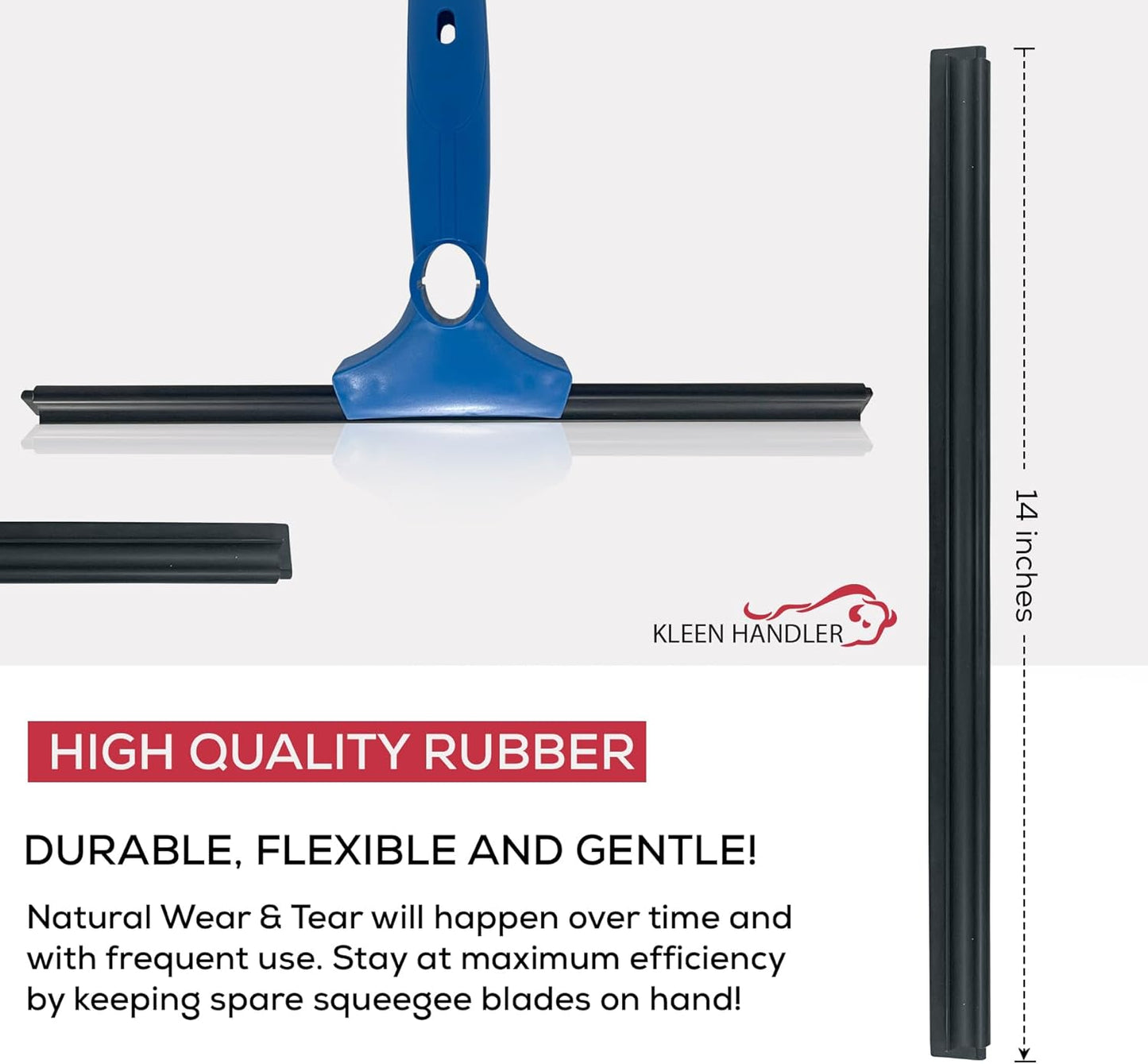 Kleen Handler Pack of 30 Professional 14” Window Washing Squeegee Blades, Replacement Blades for Squeegee Cleaning Tool, Squeegee Combo Blade Replacement (Pack of 30 Squeegee Blades)