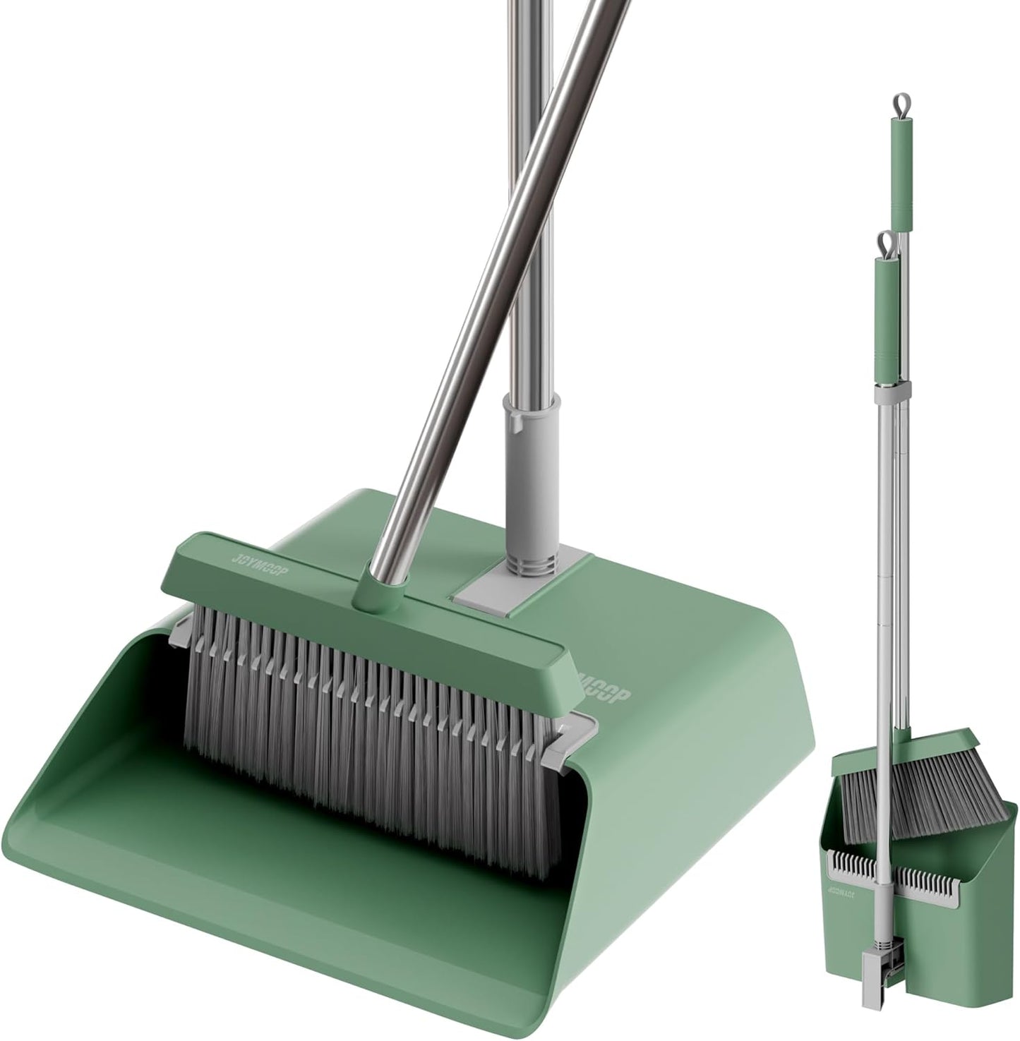 JOYMOOP Dark Teal Green Broom and Dustpan Set with 56” Handle, Upright Angle with Comb Teeth for Pet Hair and Hardwood Floors