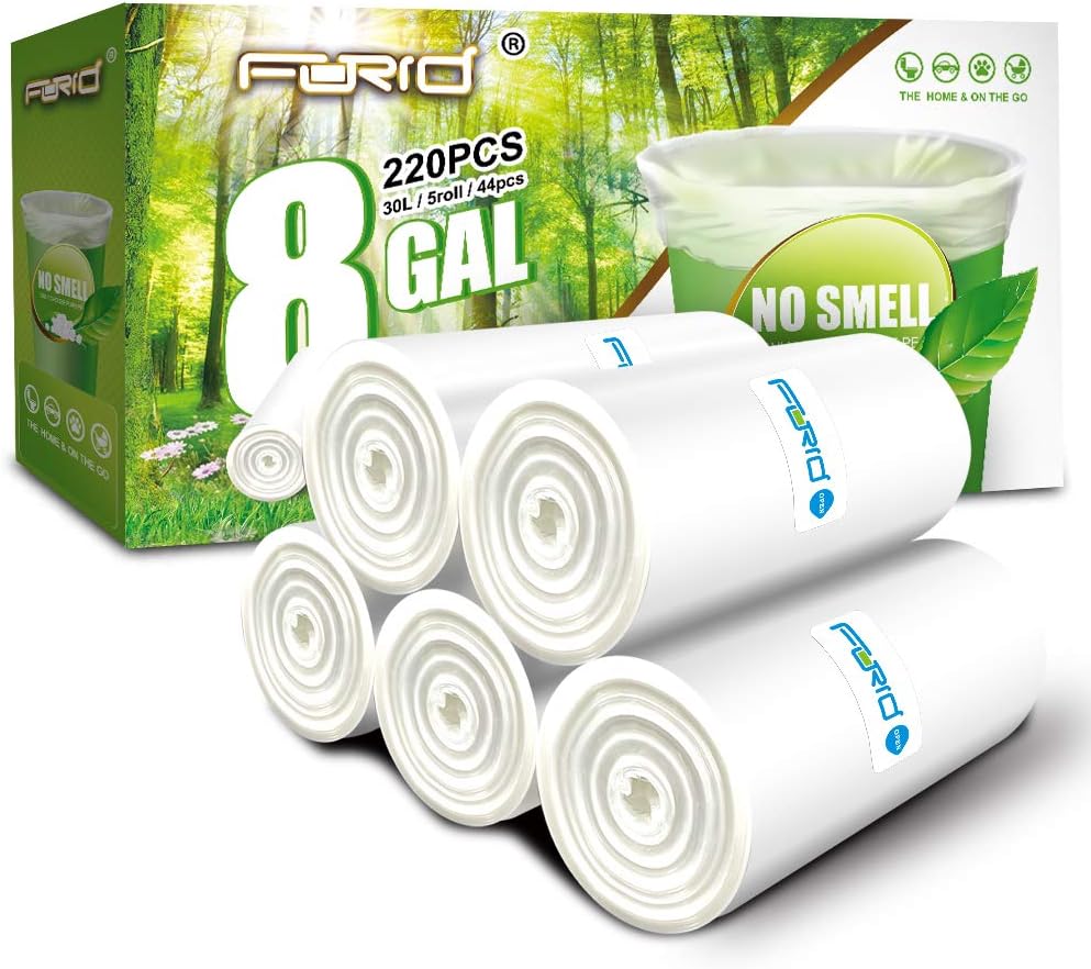 FORID Clear Medium Garbage Bags – 8 Gallon Plastic Trash Bags 30 Liter Wastebasket Bin Liners 220 Count for Bathroom Bedroom Office Trash Can