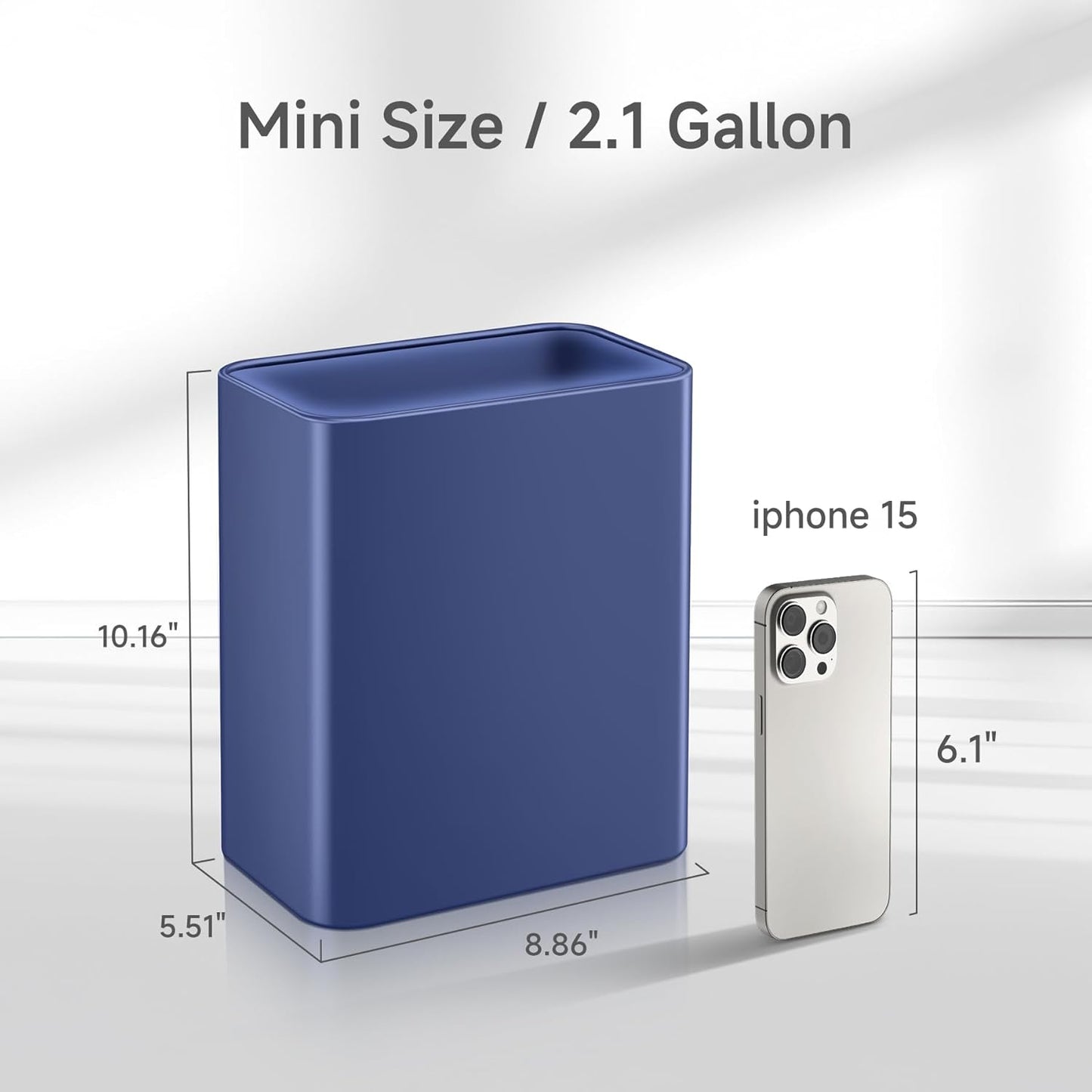 TIPGO Small Metal Trash Can, 2.1 Gallon Slim Trash Can for Bathroom, Wastebasket Garbage Bin for Bedroom, Office, Kitchen, Under Sink (Blue)