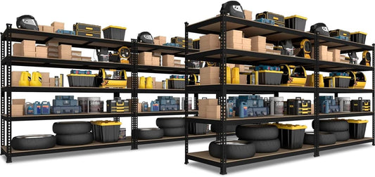 PrimeZone 5 Pack Heavy Duty Storage Shelves - 47" W x 18" D x 71" H 5 Tier Adjustable Garage Storage Shelving, Metal Storage Utility Rack Shelf Unit for Warehouse Pantry Closet Kitchen, Black