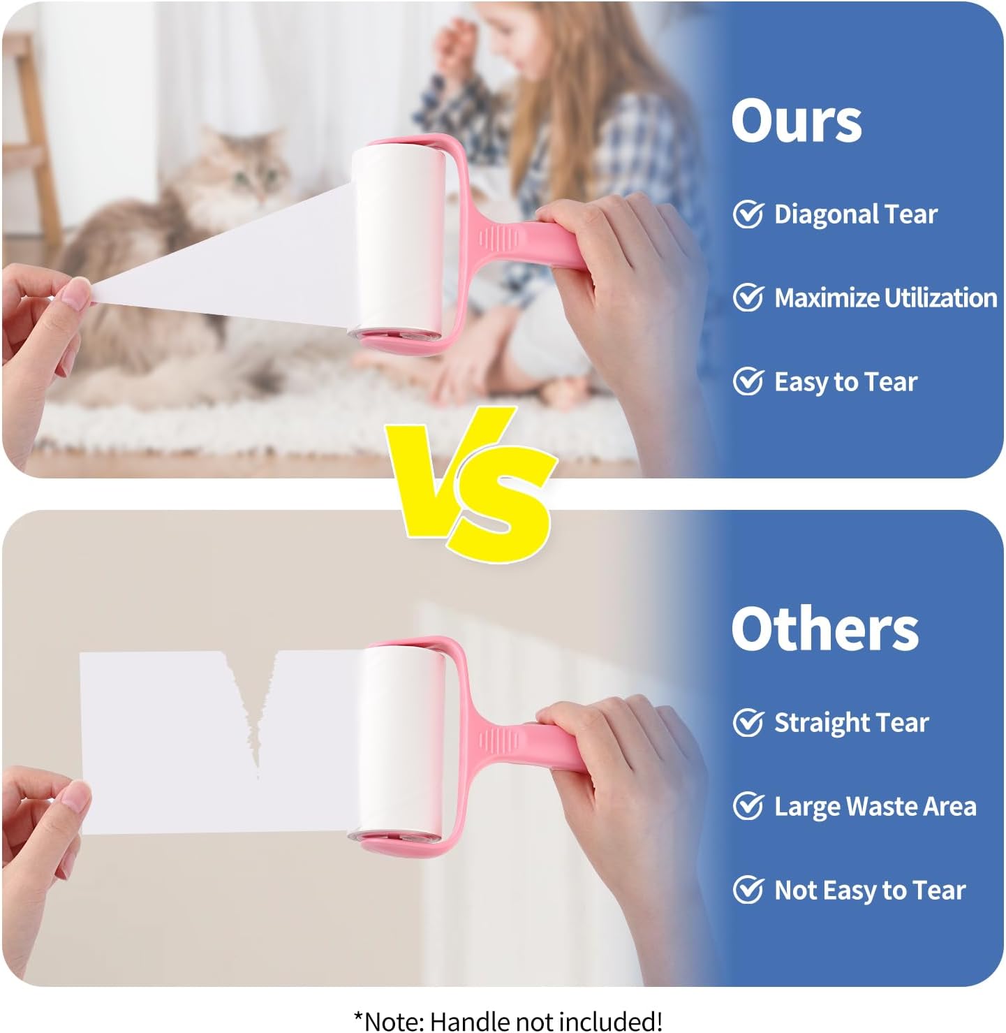 Extra Sticky Lint Roller Refills 6 Pack (720 Sheets) fit 3.8"-4" Standard Size Lint Roller Sticker with Inner Diameter at 1.5" for Pet Hair, Clothes, Furniture, Cars, No Handle Included