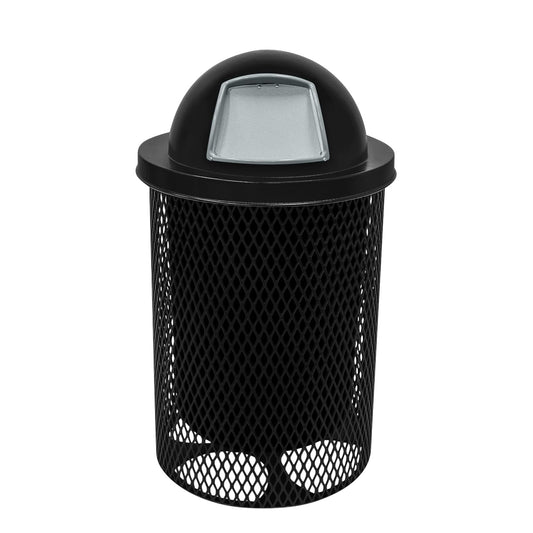 COATEDOUTDOORFURNITURE RDT-TXTBLK Heavy Duty 32 Gallon Round Trash Receptacle, Liner Included, Textured Black with Black Steel Dome Top, Made in America