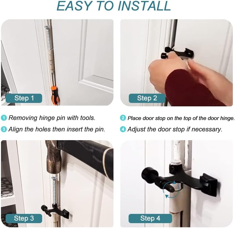 48Pack Hinge Pin Black Door Stopper, Adjustable Heavy Duty Hinge Pin Door Stop with Black Rubber Bumper Tips