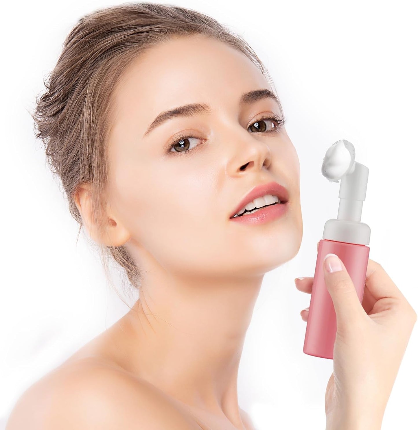 2 OZ Foam Bottle with Brush, Empty Foaming Dispensers to Travel for Soap, Shampoo (3pcs, Pink)