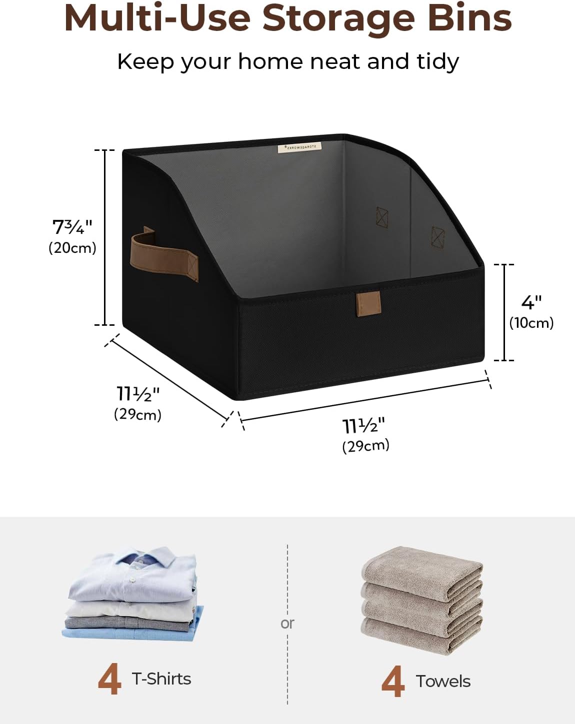 StorageWorks Closet Storage Bins, Trapezoid Organizer Box for Shelves, Fabric Clothes Bin, Foldable Organizing Baskets with Handles, Small, Black, 3-Pack