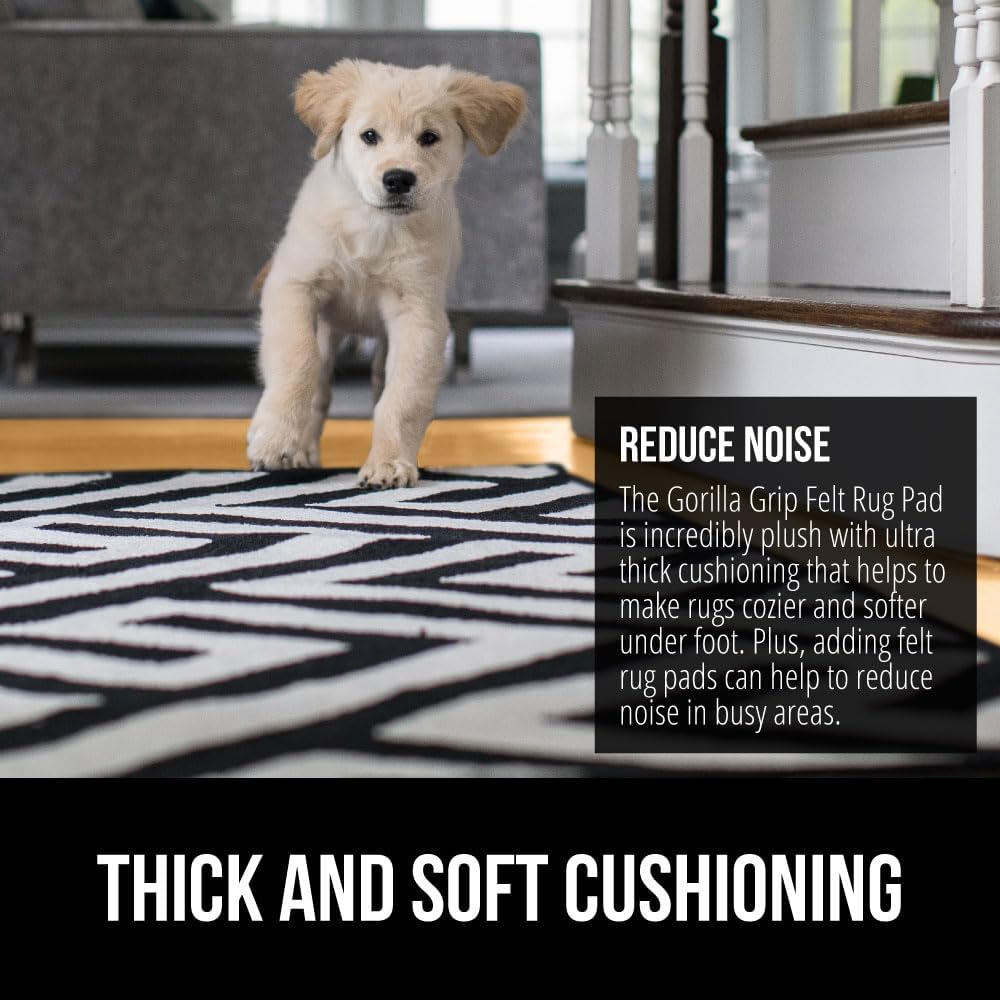 GORILLA GRIP Felt and Natural Rubber Stay in Place Slip Resistant Rug Pad, 1/4in Thick, 8x10 FT Protective Padding Under Area Rugs, Cushioned Gripper Pads, Carpet Runners, Hardwood Floors Protection