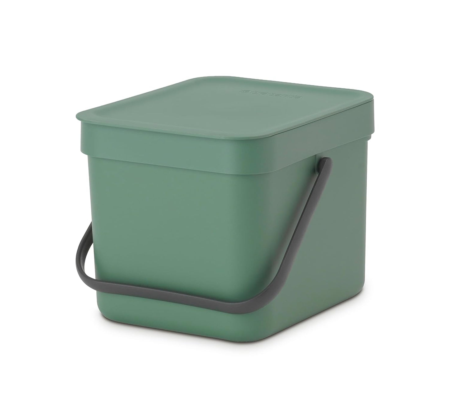 Brabantia Sort & Go Food Trash Can (1.6 Gal/Fir Green) Small Countertop Kitchen Compost Caddy with Handle & Removable Lid, Easy Clean, Fixtures Included for Wall/Cupboard Mounting