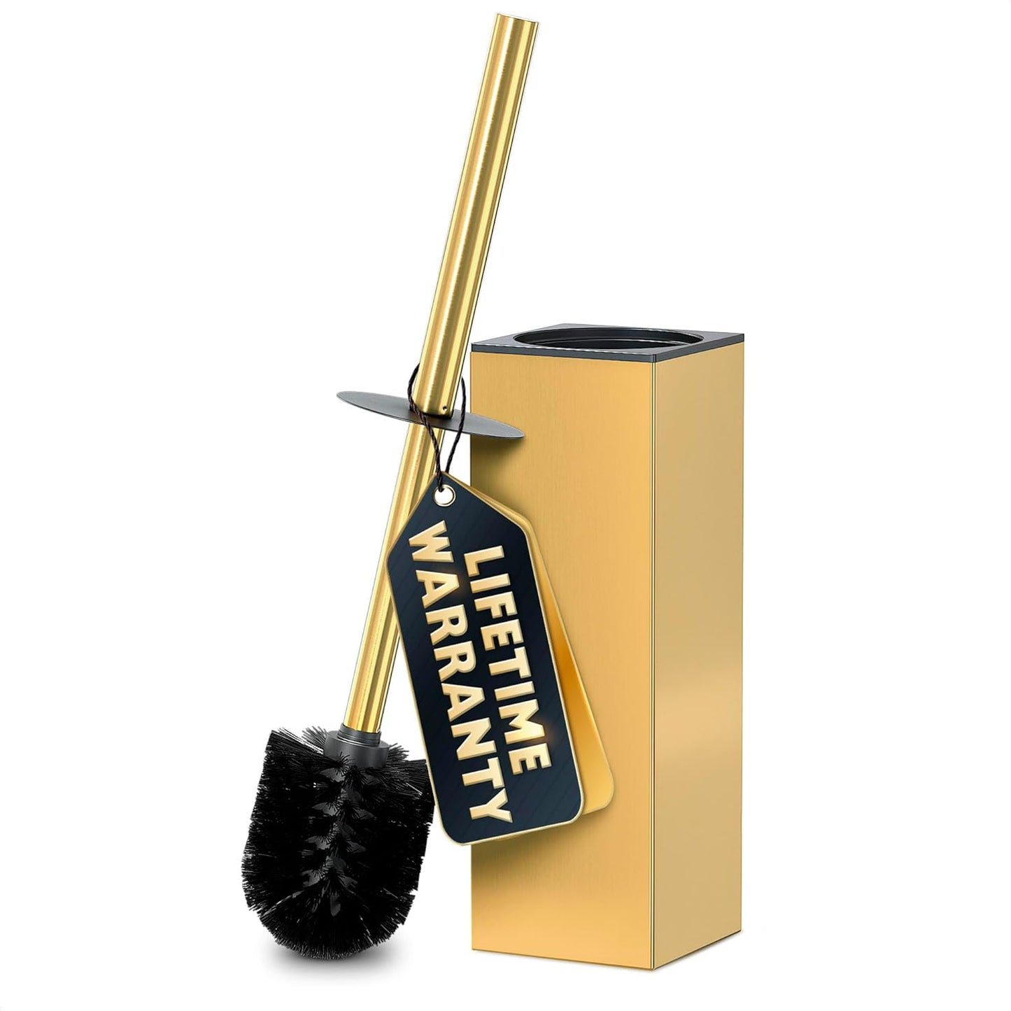Stainless Steel Toilet Brush and Holder Set Gold & Square Design - Corrosion and Scratch-Resistant Gold Toilet Brush and Holder Set with Splash Protection - for Deep & Effective Bathroom Cleaning