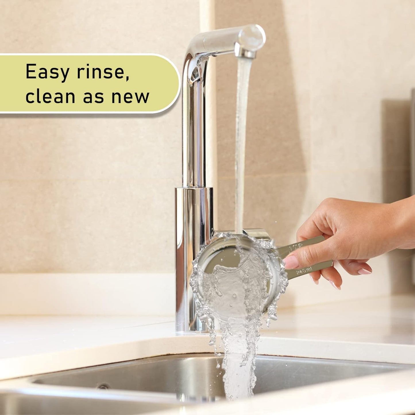 4PCS 1Cup (240ml, 8oz) Single Measuring Cup, Stainless Steel Measure Scoop, Metric and US Measurement, Dishwasher Safe