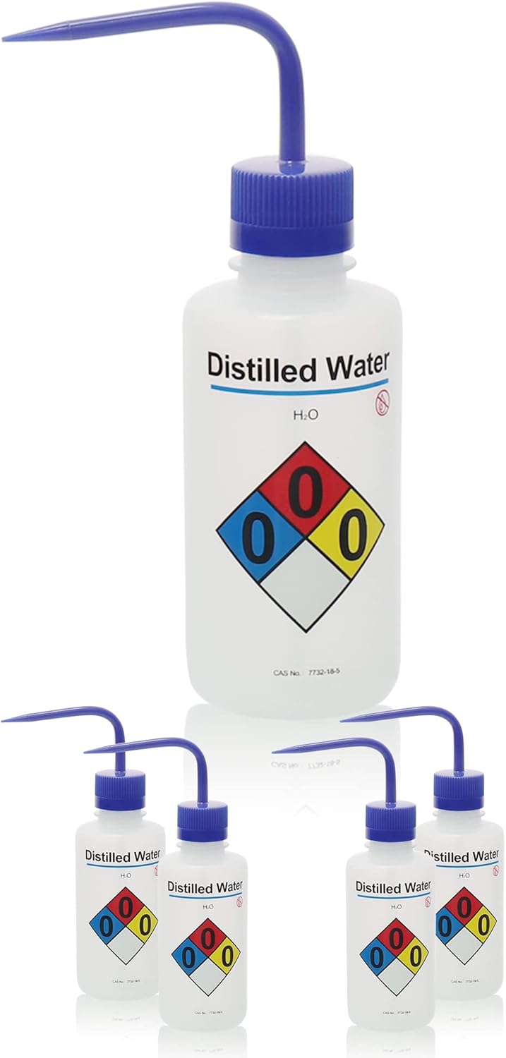 4pcs of Distilled Water Wash Bottles, Vol.500ml (17oz), Narrow Mouth, Self-Venting Safety Wash Bottles, LDPE Material, IN-WBD500
