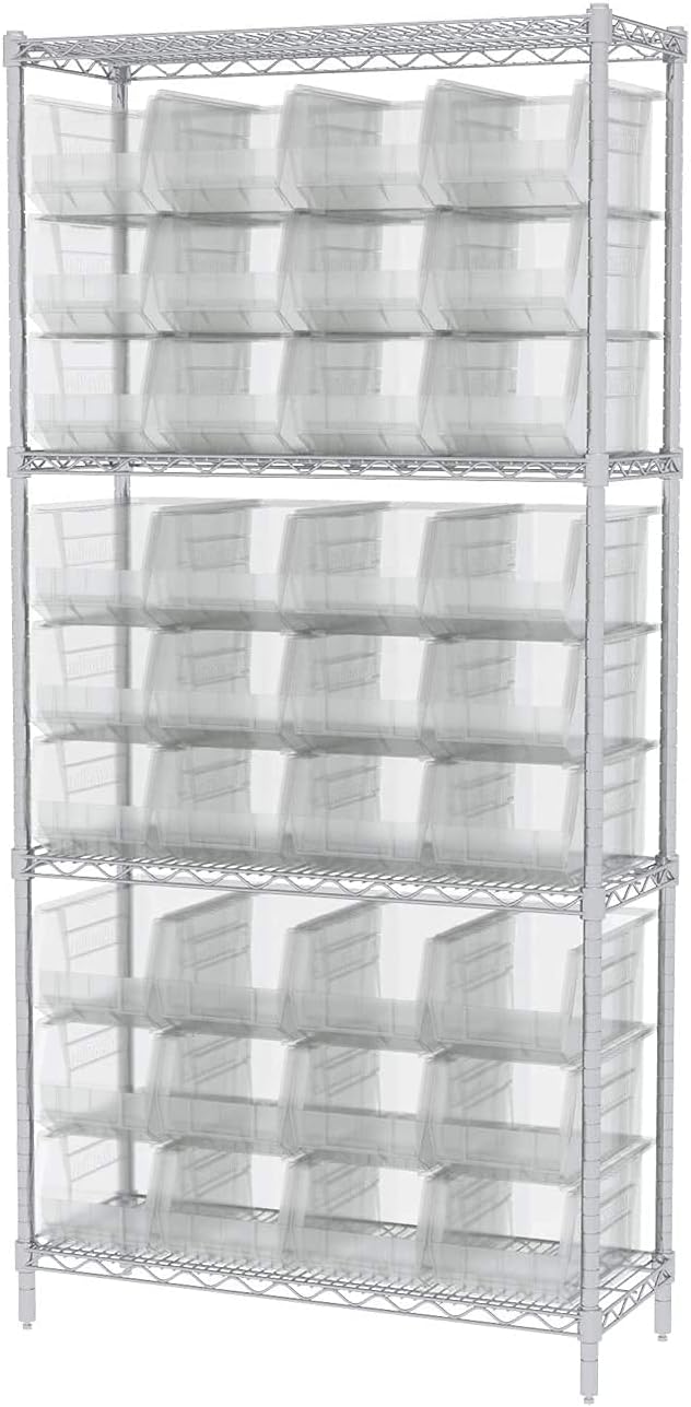 Akro-Mils 30240 AkroBins Plastic Storage Bins, Space-Saving Stackable Bins for Garage, Pantry, Craft Organization, 15-Inch x 8-Inch x 7-Inch, Clear, 12-Pack