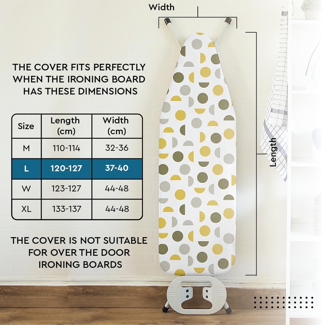 Encasa XO Ironing Board Cover and Pad 54"x15" - Thick 3mm Felt Padding, Drawstring Tightening & Lock, Easy Fit, Scorch & Stain Resistant, Fits Standard Large Ironing Board - Big Leaves Blue
