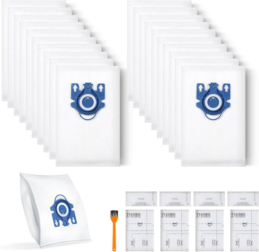 20 Pack 3D Dust Bags, Compatible with Miele GN Vacuum Bags, Replacement for Miele Classic C1 Complete C1, C2, C3, S400i S600 S2 S5 S8 Series, with 4 MP Filters, 4 AC Filters