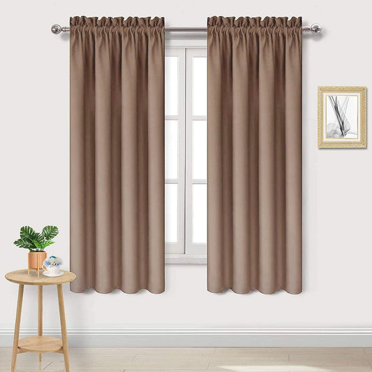 DWCN Blackout Curtains Room Darkening Thermal Insulated Bedroom Curtains Window Curtain Panels, 38 x 63 inches Long, Set of 2 Khaki Rod Pocket Drapes
