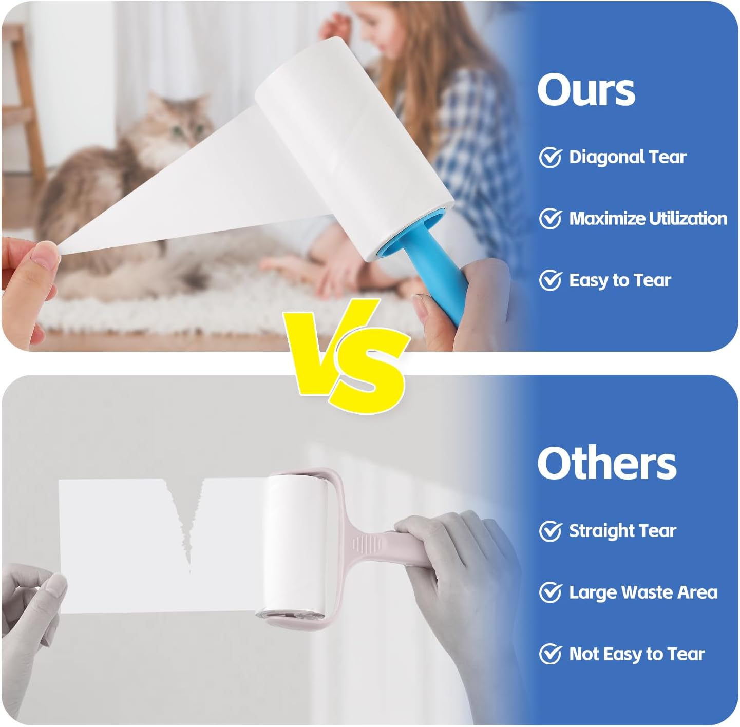 Extra Sticky Lint Roller Refills 6 Pack (720 Sheets) fit 3.8"-4" Standard Size Lint Roller Sticker with Handle, Inner Diameter at 1.5" for Pet Hair, Clothes, Furniture, Cars