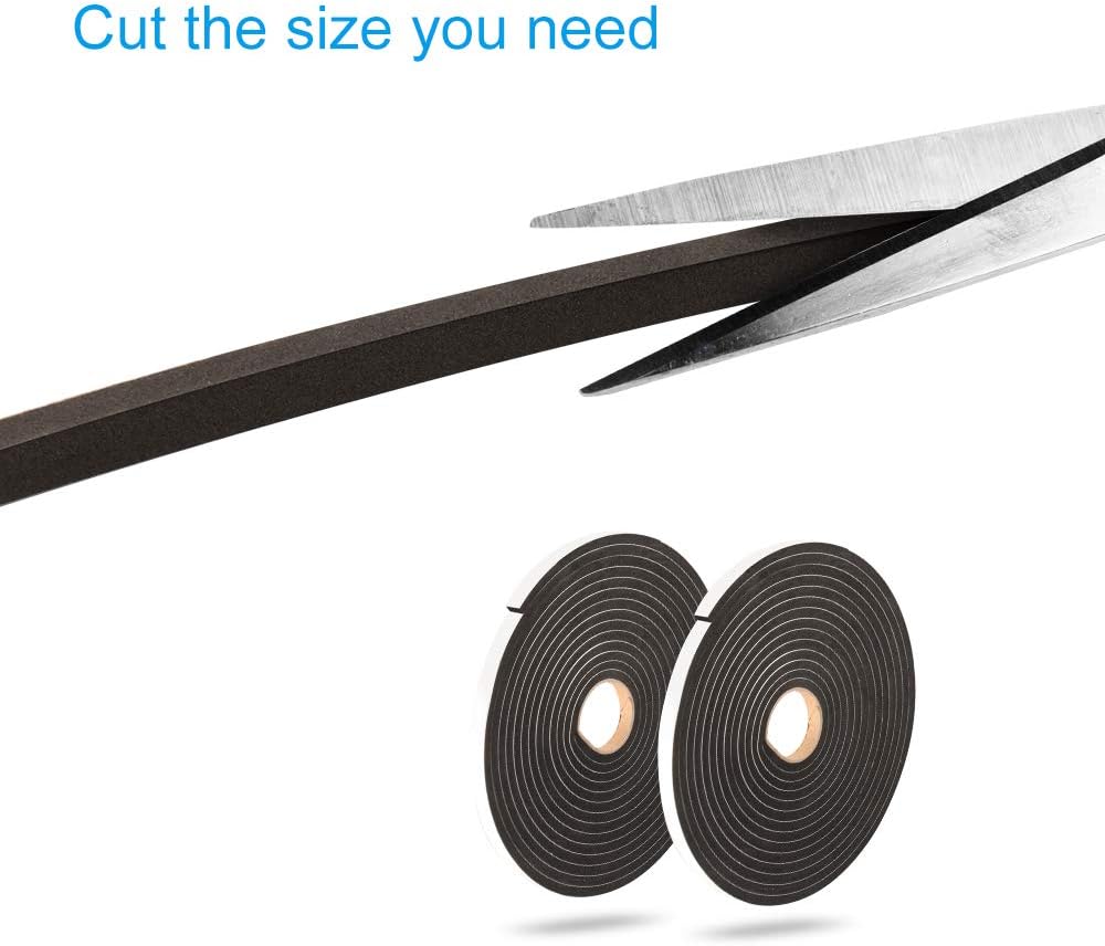2 Rolls Foam Seal Tape for Door Window Insulation, Soundproof and Shockproof Foam Adhensive Strip, 3/8"Wx3/16"T Single Sided Foam Tape, Cold Air and Draft Closed Cell Seal Strip,Total 32FT