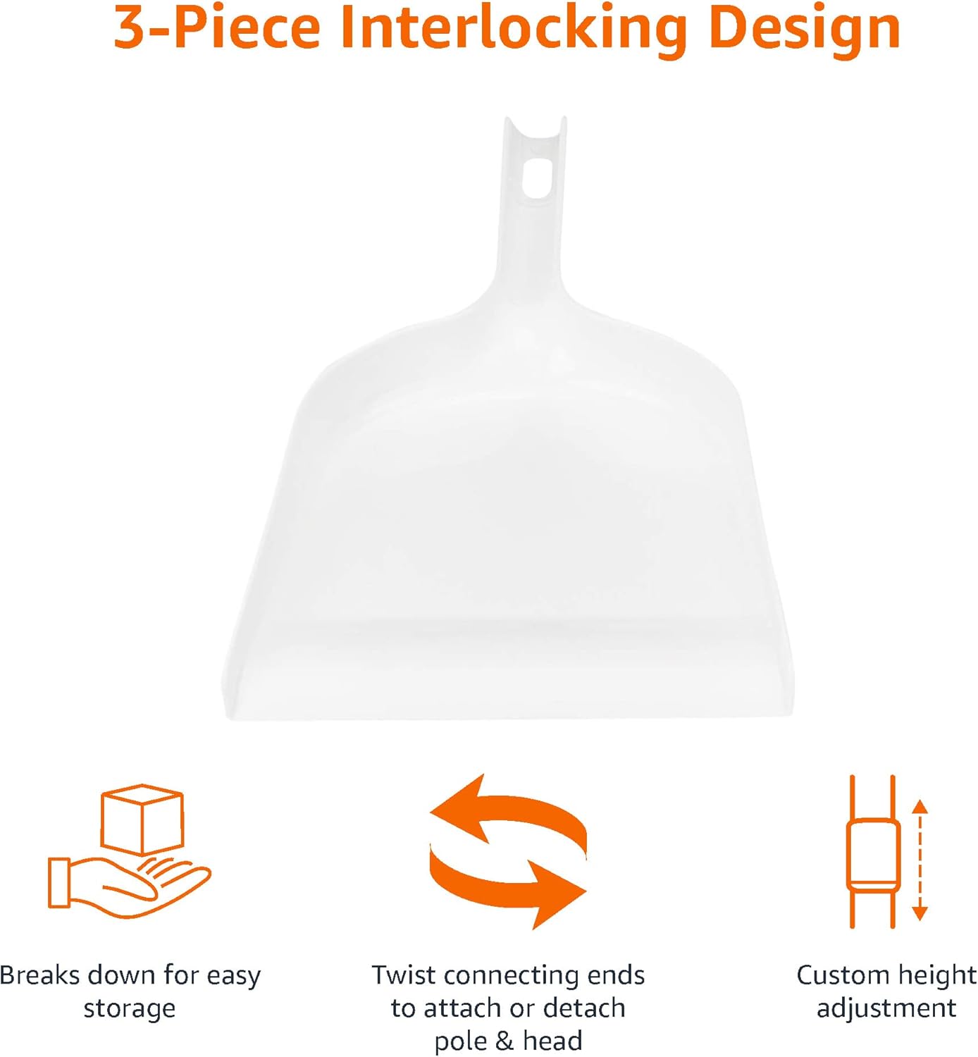 Amazon Basics Dustpan Broom Set with Easy Assembly and Long Handle, Blue and White